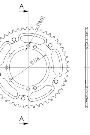 SUPERSPROX - REAR ALU 52T - Sprockets - BLACK, 420 Snelle Levering
