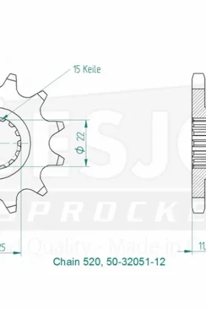 ESJOT - FRONT 12T, 520 - Sprockets - Compatibel met Husqvarna en KTM Origineel