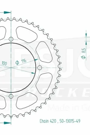 ESJOT - REAR STEEL 49T, 420 - Sprockets - Geschikt voor Kawasaki KX-modellen Ambachtelijk