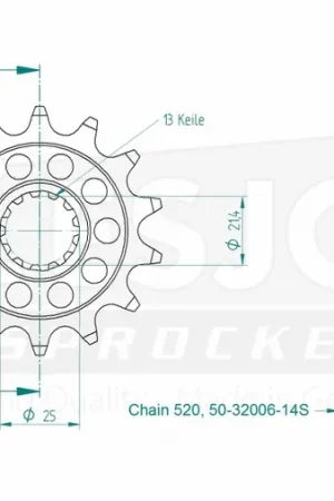 Weekendaanbieding ESJOT - FRONT 14T, LIGHT, 520 - Sprockets - Geschikt voor diverse modellen