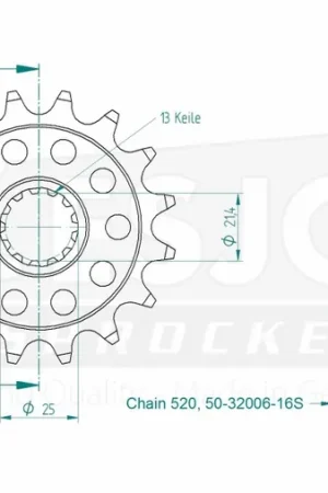 Nu Kopen ESJOT - FRONT 16T, LIGHT, 520 - Sprockets - Compatibel met diverse motoren