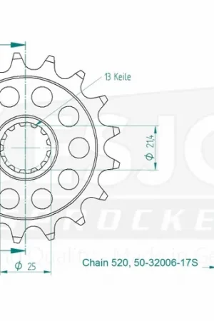 ESJOT - FRONT 17T, LIGHT, 520 - Sprockets - Geschikt voor diverse motoren Ambachtelijk
