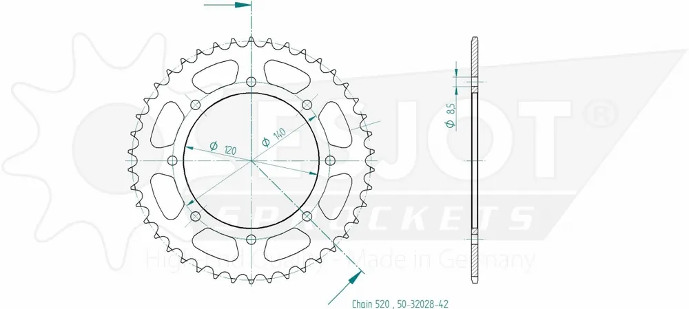Populair ESJOT - REAR STEEL 42T, 520 - Sprockets - Stalen constructie