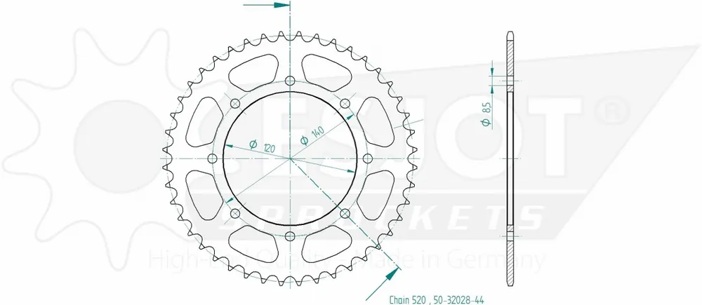 Meest Verkocht ESJOT - REAR STEEL 44T, 520 - Sprockets - Staal