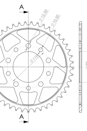 SUPERSPROX - REAR STEEL 45T, BLACK, 525 - Sprockets - Sterke constructie Favoriet