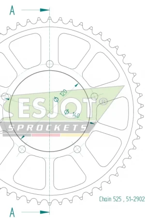 ESJOT - REAR ALU 54T, 525 - Sprockets - Lichtgewicht aluminium Exclusieve Aanbieding