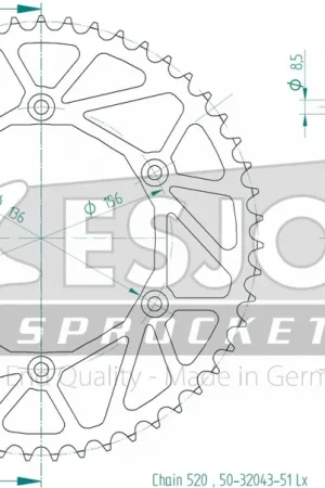 Geld-Terug-Garantie ESJOT - REAR STEEL LIGHT 51T, 520 - Sprockets - Staal