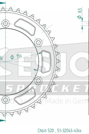 Beperkte Voorraad ESJOT - REAR ALU 43T, 520 - Sprockets - Aluminium, 43T
