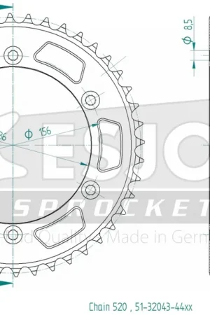 Authentiek ESJOT - REAR ALU 44T, 520 - Sprockets - Lichtgewicht en duurzaam
