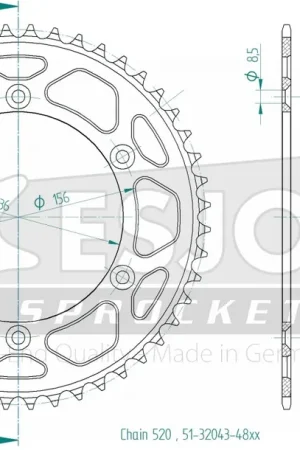 ESJOT - REAR ALU 48T, 520 - Sprockets - Aluminium 48T Nieuw Model