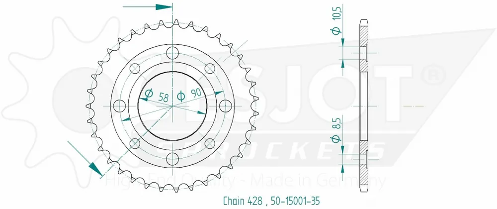 Dagaanbieding ESJOT - REAR STEEL 35T, 428 - Sprockets - Staal