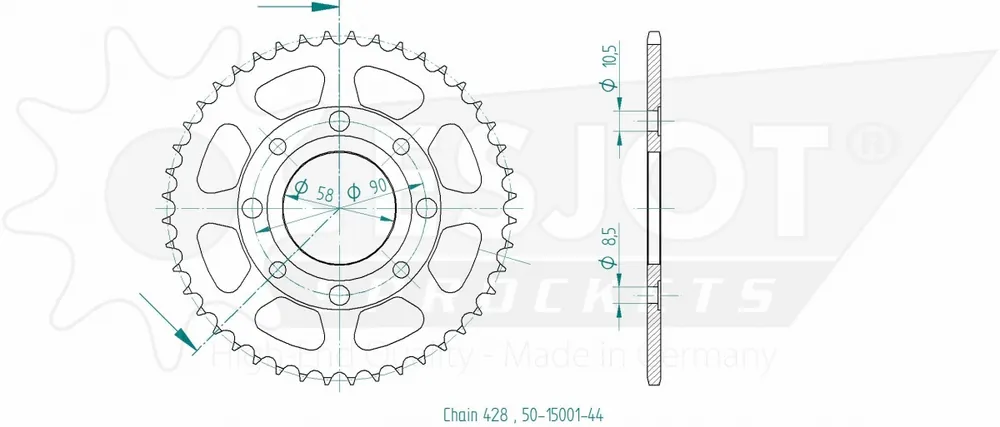 ESJOT - REAR STEEL 44T, 428 - Sprockets - Duurzaam staal Uitverkoop