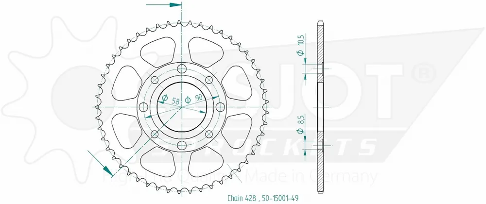 Merkproduct ESJOT - REAR STEEL 49T, 428 - Sprockets - Duurzaam staal