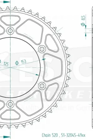 ESJOT - REAR ALU 49T, 520 - Sprockets - Lichtgewicht en duurzaam Snelle Levering