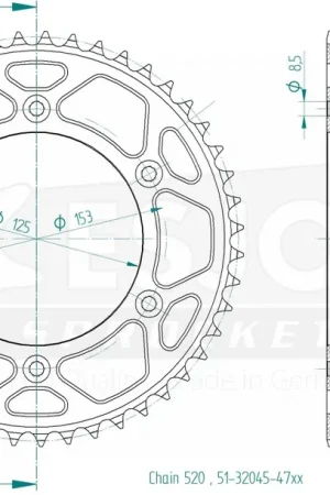 ESJOT - REAR ALU 47T, 520 - Sprockets - Lichtgewicht ontwerp Ambachtelijk