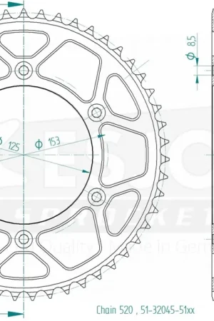 Wereldwijde Verzending ESJOT - REAR ALU 51T, 520 - Sprockets - Aluminium 51T