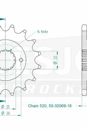 Korting ESJOT - FRONT 16T, 520 - Sprockets - Compatibel met Ducati
