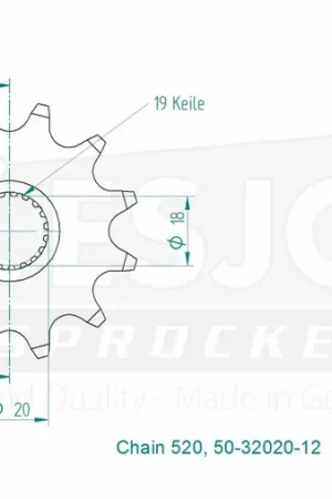 ESJOT - FRONT 12T, 520 - Sprockets - Compatibel met Honda CR 125 R Bestel Nu