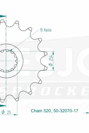 Korting ESJOT - FRONT 17T, 520 - Sprockets - Geschikt voor diverse Kawasaki modellen
