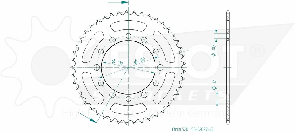 ESJOT - REAR STEEL 45T, 520 - Sprockets - Compatibiliteit met Kawasaki en Yamaha Plaats Bestelling