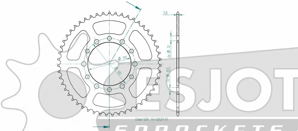 ESJOT - REAR ALU 51T, 520 - Sprockets - Aluminium Gratis Verzending