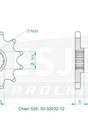 ESJOT - FRONT 12T, 520 - Sprockets - Hoogwaardige kwaliteit Geld-Terug-Garantie