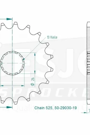 ESJOT - FRONT 19T, 525 - Sprockets - Geschikt voor Triumph Nieuw Model