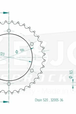 Uitverkoop ESJOT - REAR STEEL 36T, 520 - Sprockets - Voor diverse Yamaha modellen