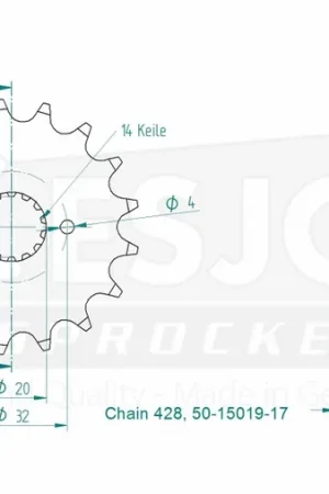 Tijdelijk Beschikbaar ESJOT - FRONT 17T, 428 - Sprockets - Geschikt voor Kawasaki en Yamaha