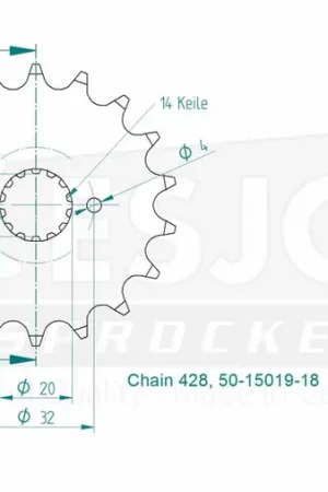 ESJOT - FRONT 18T, 428 - Sprockets - Geschikt voor Kawasaki en Yamaha Premium