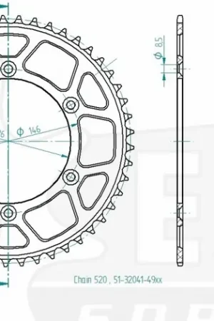 ESJOT - REAR ALU 49T, 520 - Sprockets - Lichtgewicht Aluminium Bestseller