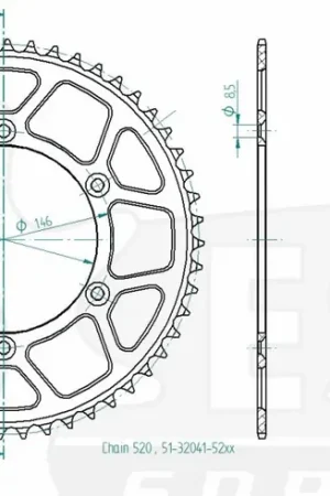 Beperkt Aanbod ESJOT - REAR ALU 52T - Sprockets - 520