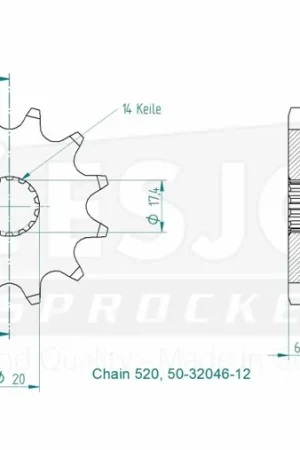 ESJOT - FRONT 12T, 520 - Sprockets - Compatibiliteit met Yamaha YZ 125 Direct Verzonden