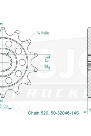 ESJOT - FRONT 14T, LIGHT, 520 - Sprockets - Compatibiliteit met Yamaha YZ 125 Merkproduct