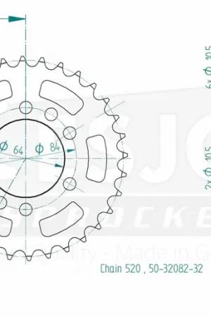 Modern ESJOT - REAR STEEL 32T, 520 - Sprockets - Geschikt voor Suzuki LT 250 R Quadracer