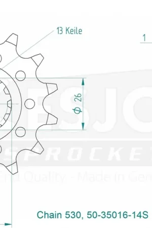 Snelle Levering ESJOT - FRONT 14T, LIGHT, 530 - Sprockets - Kwaliteit en Compatibiliteit