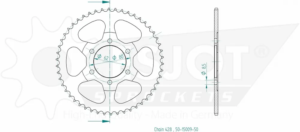 Nieuw ESJOT - REAR STEEL 50T, 428 - Sprockets - Compatibel met diverse Yamaha-modellen