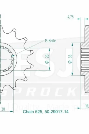 Laatste Kans ESJOT - FRONT 14T, 525 - Sprockets - Geschikt voor Honda