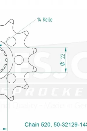 ESJOT - FRONT 14T, LIGHT, 520 - Sprockets - Compatibel met Mvagusta Direct Beschikbaar