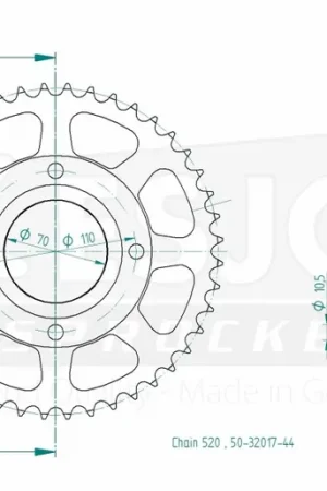 ESJOT - REAR STEEL 44T, 520 - Sprockets - Compatibel met Honda Cb 250 rs a Luxe